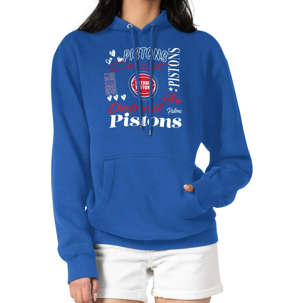 Detroit Pistons G-III 4Her by Carl Banks Women's Team Collage Graphic Fleece Pullover Hoodie Blue