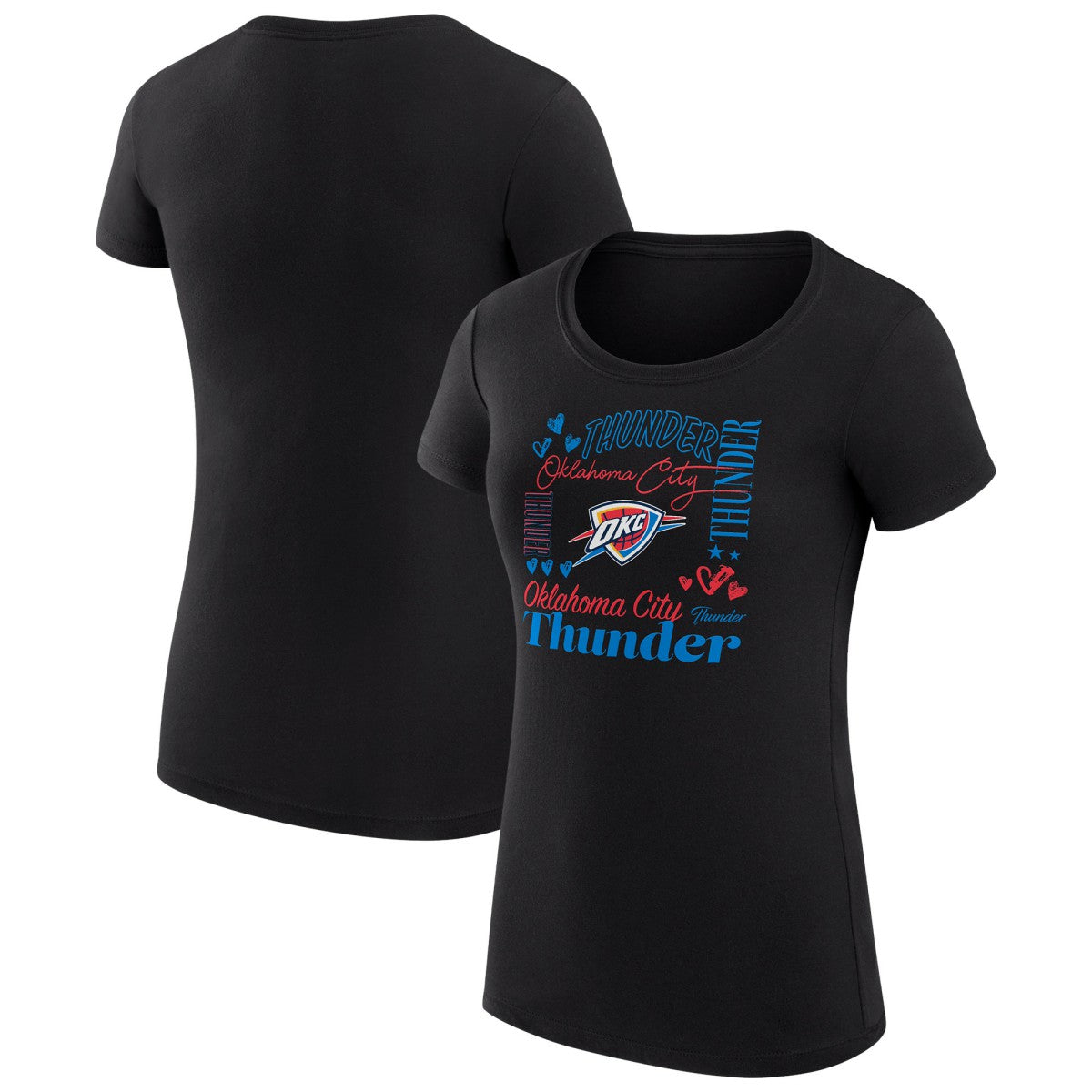 Oklahoma City Thunder G-III 4Her by Carl Banks Women's Super-Slim Fit Lightweight Team Name Collage Graphic T-Shirt Black