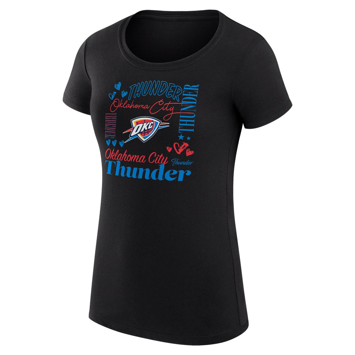 Oklahoma City Thunder G-III 4Her by Carl Banks Women's Super-Slim Fit Lightweight Team Name Collage Graphic T-Shirt Black