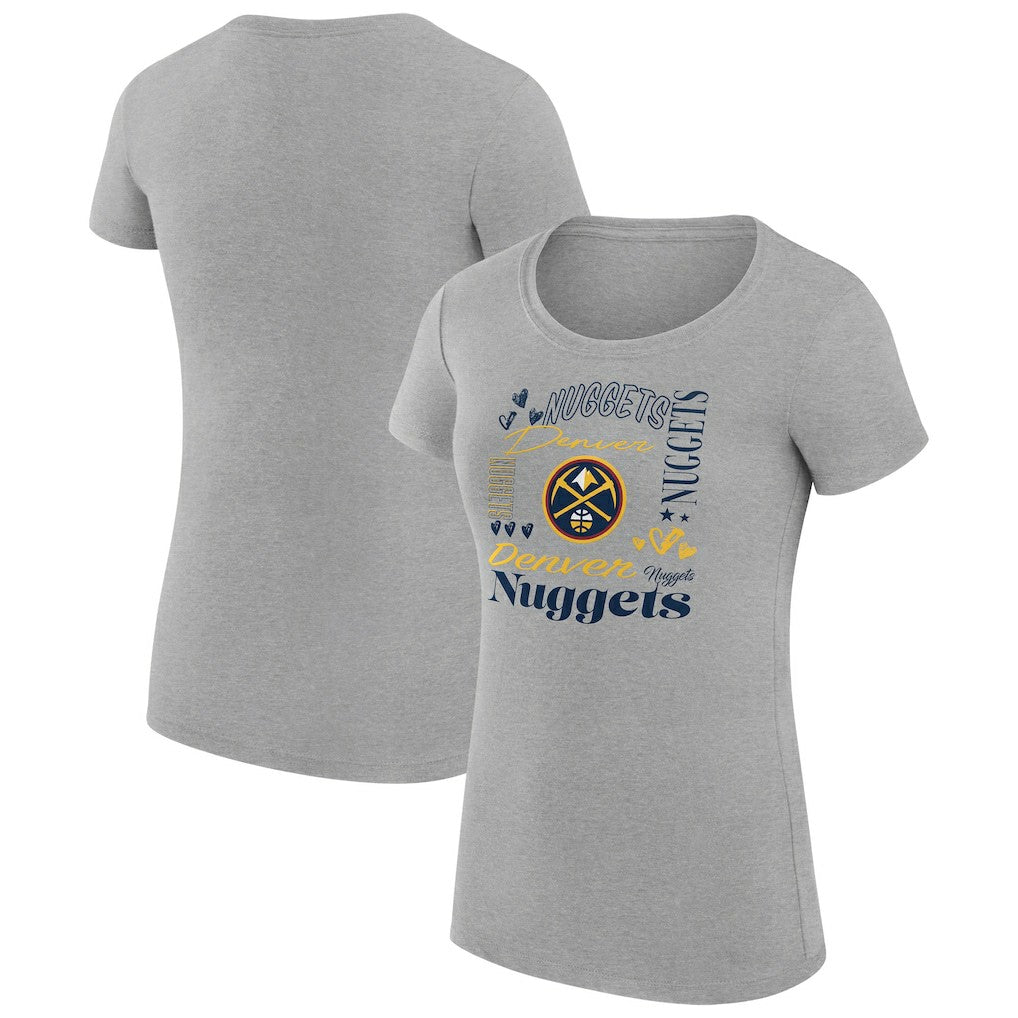 Denver Nuggets G-III 4Her by Carl Banks Women's Super-Slim Fit Lightweight Team Name Collage Graphic T-Shirt Heather Gray