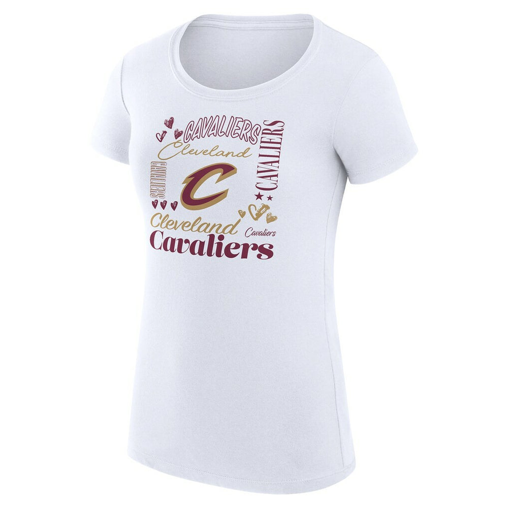 Cleveland Cavaliers G-III 4Her by Carl Banks Women's Super-Slim Fit Lightweight Team Name Collage Graphic T-Shirt White