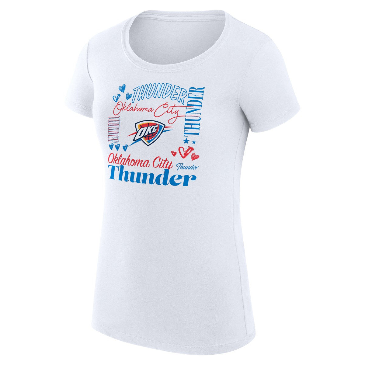 Oklahoma City Thunder G-III 4Her by Carl Banks Women's Super-Slim Fit Lightweight Team Name Collage Graphic T-Shirt White