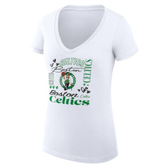 Boston Celtics G-III 4Her by Carl Banks Women's Super-Slim Fit Lightweight Team Name Collage Graphic V-Neck T-Shirt White