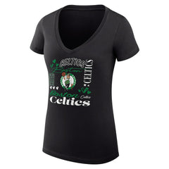 Boston Celtics G-III 4Her by Carl Banks Women's Super-Slim Fit Lightweight Team Name Collage Graphic V-Neck T-Shirt Black