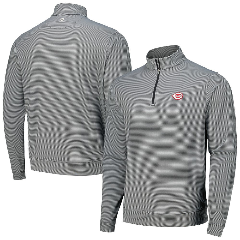 Cincinnati Reds Peter Millar Perth Sugar Stripe Performance Quarter-Zip Top - Black - MLB Discount