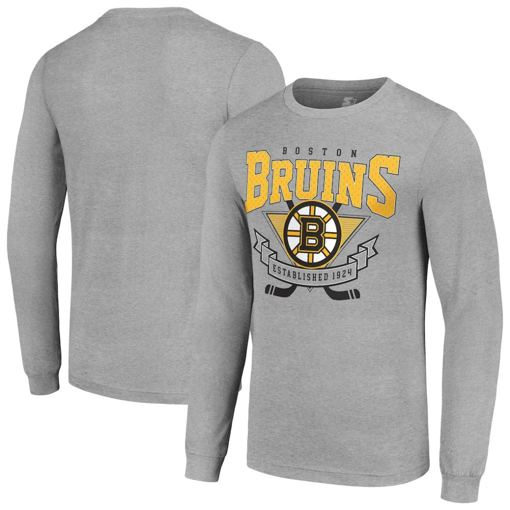 Boston Bruins Starter '80s Inspired Team Logo Long Sleeve T-Shirt - Heather Gray - NHL 201591836