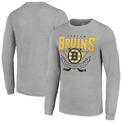 Boston Bruins Starter '80s Inspired Team Logo Long Sleeve T-Shirt - Heather Gray - NHL 201591836