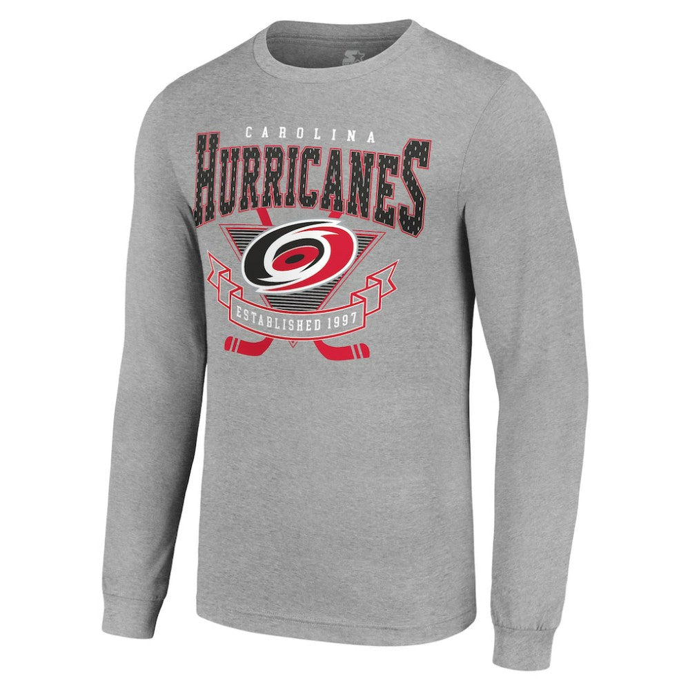 Carolina Hurricanes Starter '80s Inspired Team Logo Long Sleeve T-Shirt - Heather Gray - NHL 201591841