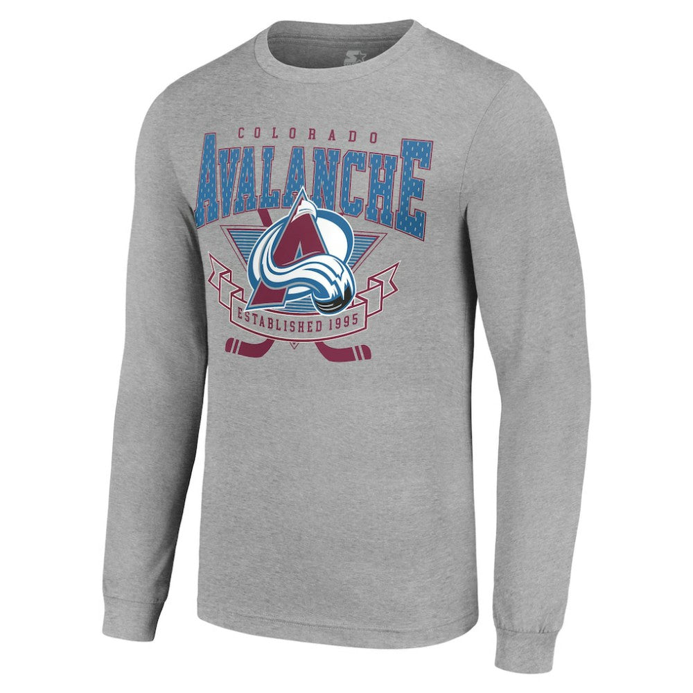 Colorado Avalanche Starter '80s Inspired Team Logo Long Sleeve T-Shirt - Heather Gray - NHL 201591845