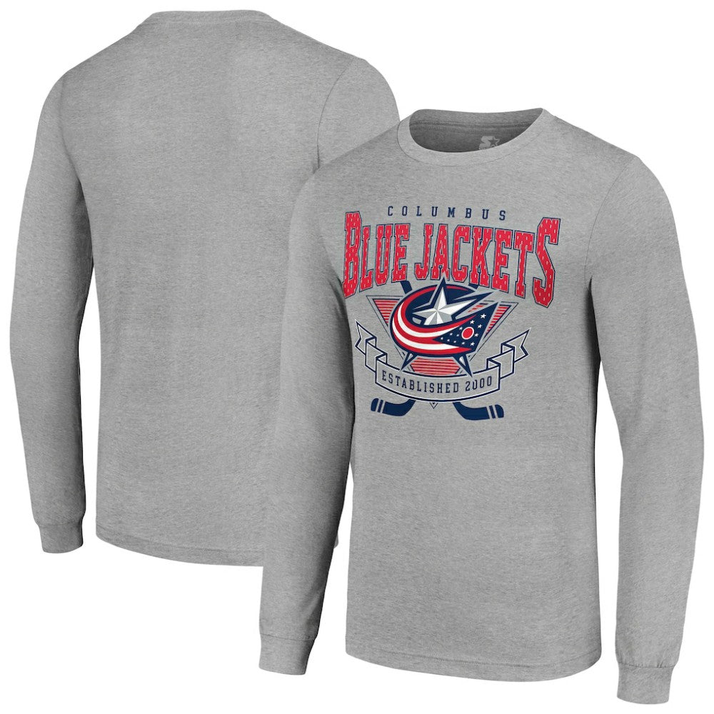 Columbus Blue Jackets Starter '80s Inspired Team Logo Long Sleeve T-Shirt - Heather Gray - NHL 201591846