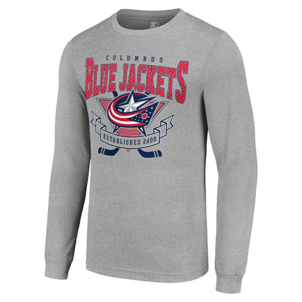 Columbus Blue Jackets Starter '80s Inspired Team Logo Long Sleeve T-Shirt - Heather Gray - NHL 201591846