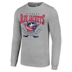 Columbus Blue Jackets Starter '80s Inspired Team Logo Long Sleeve T-Shirt - Heather Gray - NHL 201591846