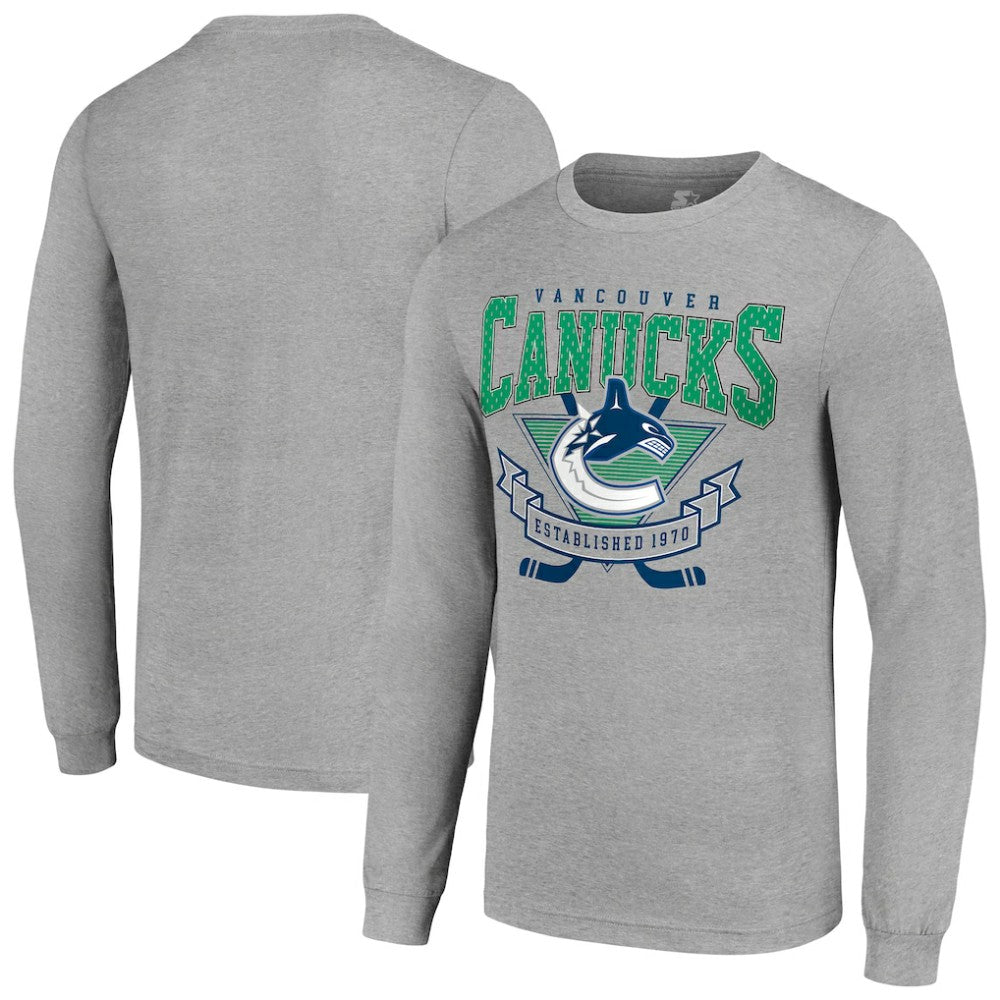 Vancouver Canucks Starter '80s Inspired Team Logo Long Sleeve T-Shirt - Heather Gray - NHL 201591849