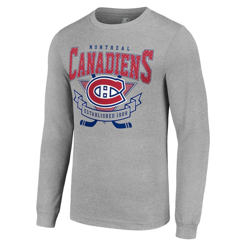 Montreal Canadiens Starter '80s Inspired Team Logo Long Sleeve T-Shirt - Heather Gray - NHL 201591853
