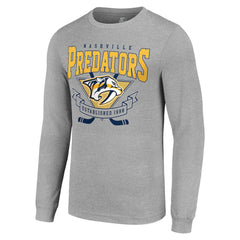 Nashville Predators Starter '80s Inspired Team Logo Long Sleeve T-Shirt - Heather Gray - NHL 201591854