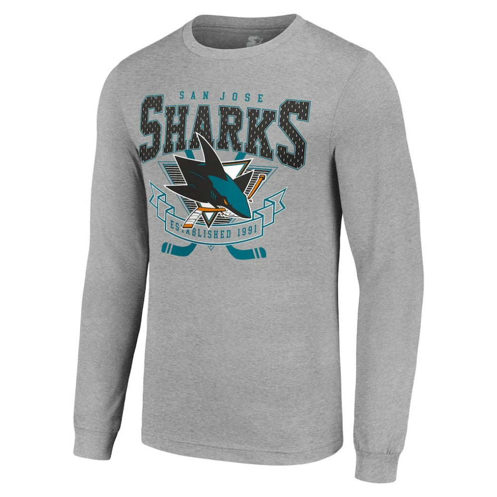 San Jose Sharks Starter '80s Inspired Team Logo Long Sleeve T-Shirt - Heather Gray - NHL 201591857
