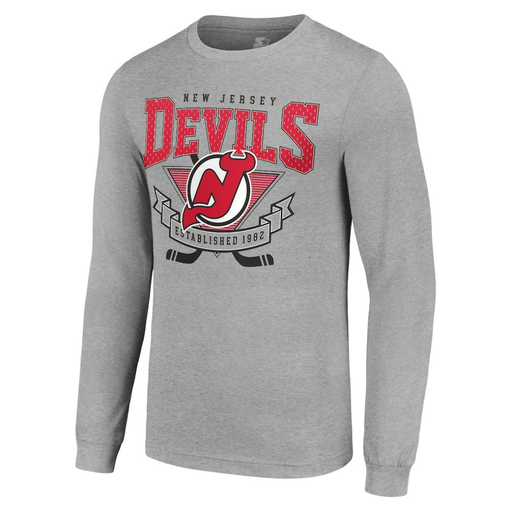 New Jersey Devils Starter '80s Inspired Team Logo Long Sleeve T-Shirt - Heather Gray - NHL 201591858
