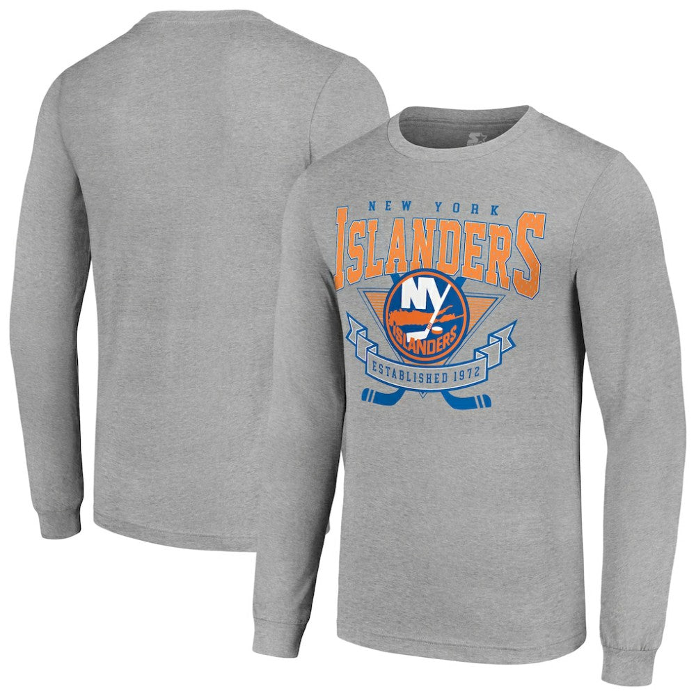 New York Islanders Starter '80s Inspired Team Logo Long Sleeve T-Shirt - Heather Gray - NHL 201591860