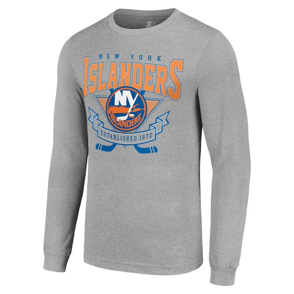 New York Islanders Starter '80s Inspired Team Logo Long Sleeve T-Shirt - Heather Gray - NHL 201591860