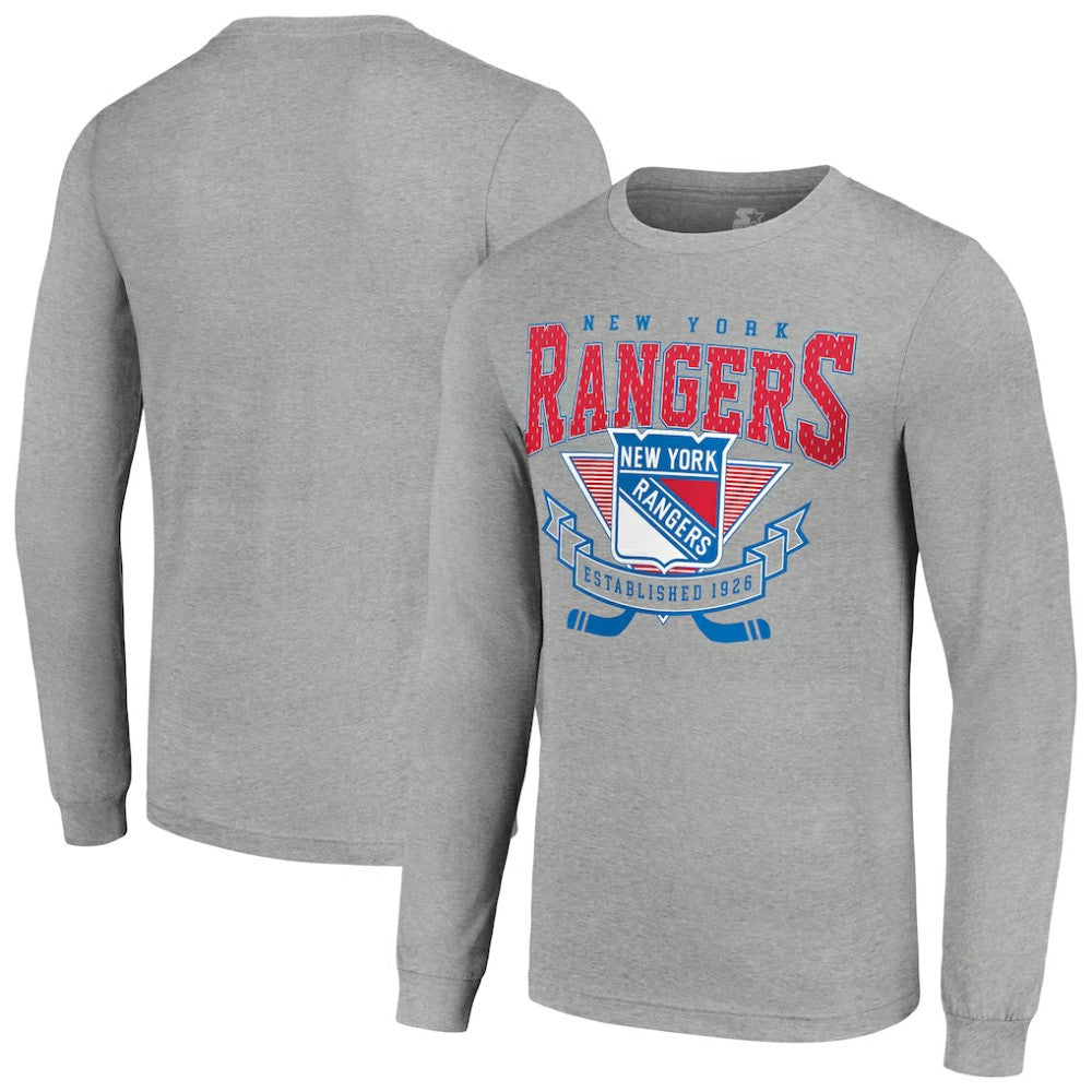 New York Rangers Starter '80s Inspired Team Logo Long Sleeve T-Shirt - Heather Gray - NHL 201591861