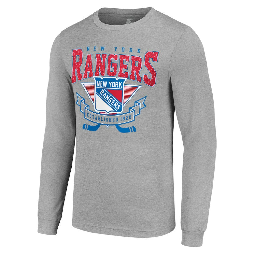 New York Rangers Starter '80s Inspired Team Logo Long Sleeve T-Shirt - Heather Gray - NHL 201591861