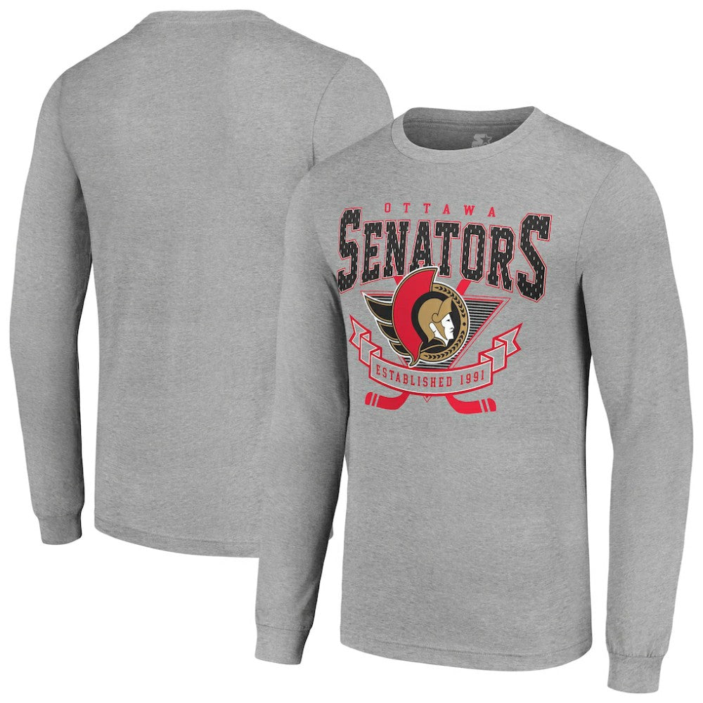 Ottawa Senators Starter '80s Inspired Team Logo Long Sleeve T-Shirt - Heather Gray - NHL 201591863