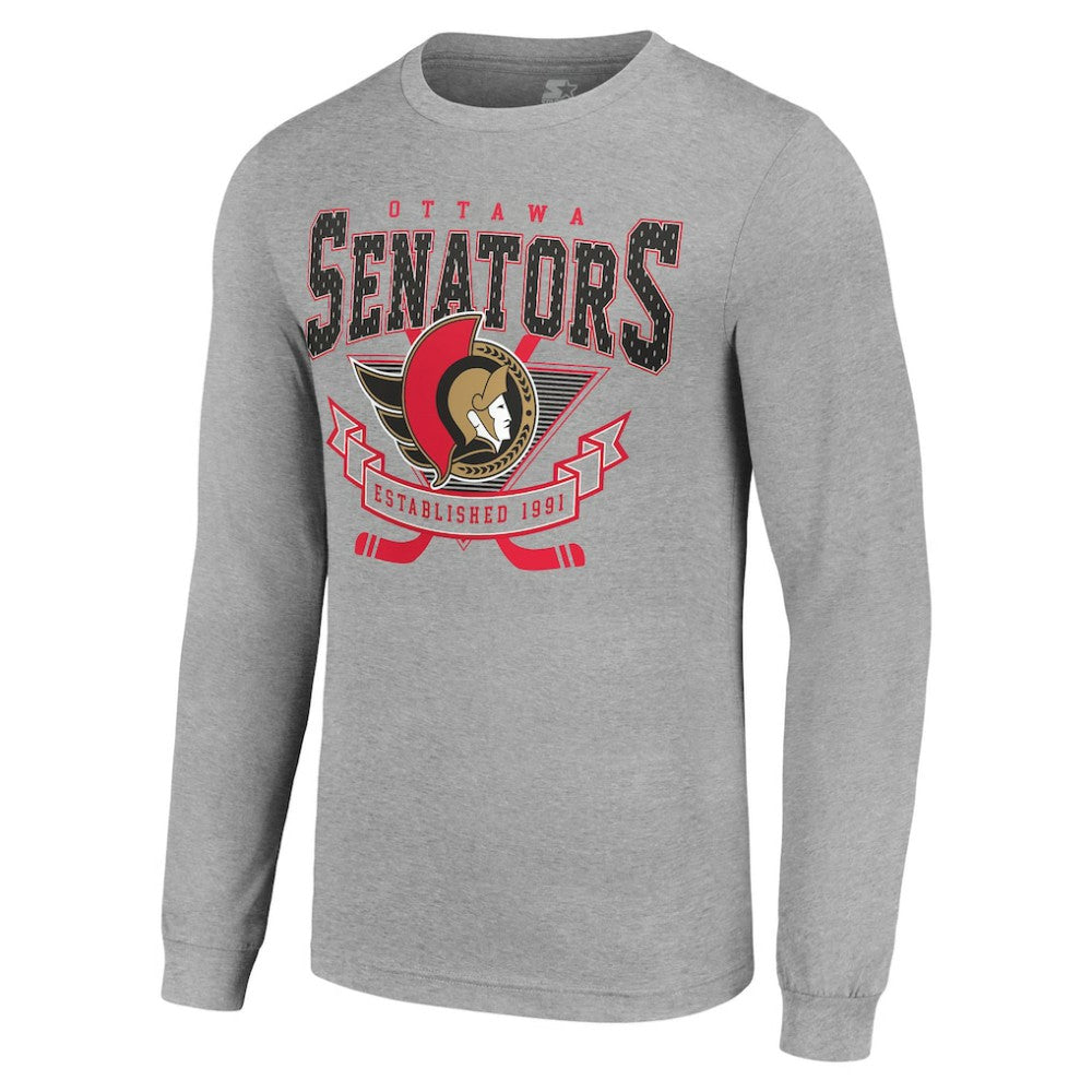 Ottawa Senators Starter '80s Inspired Team Logo Long Sleeve T-Shirt - Heather Gray - NHL 201591863