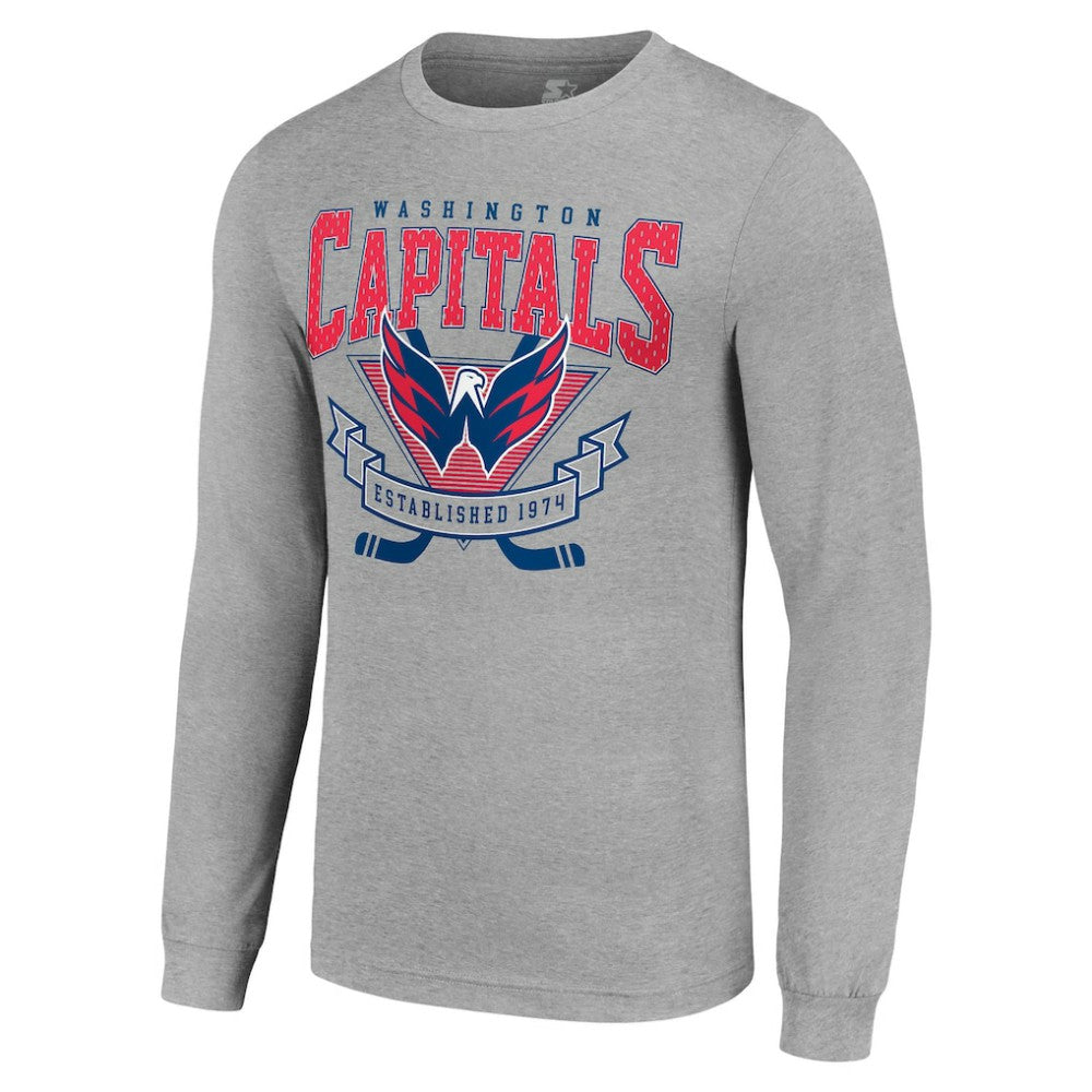 Washington Capitals Starter '80s Inspired Team Logo Long Sleeve T-Shirt - Heather Gray - NHL 201591869
