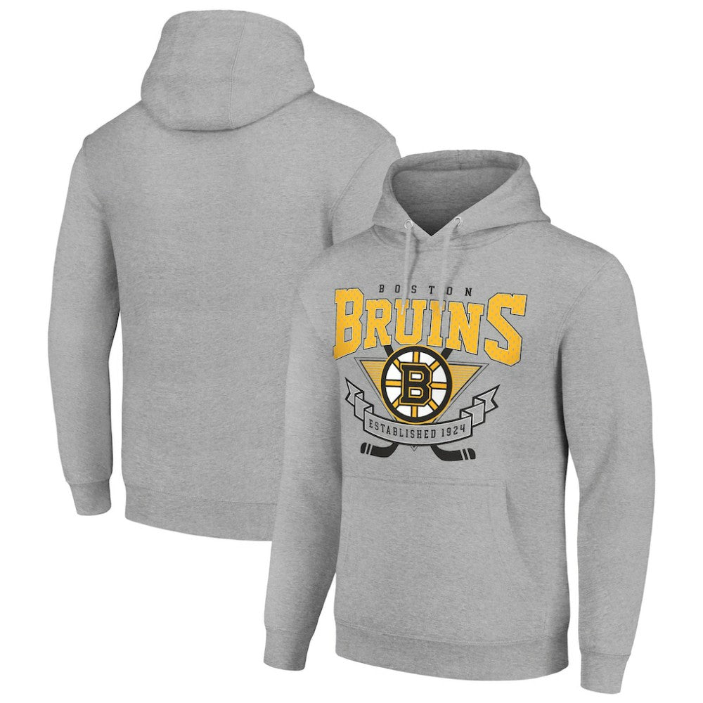 Boston Bruins Starter Team Logo Graphic Fleece Tri-Blend Pullover Hoodie - Heather Gray - NHL 201591942