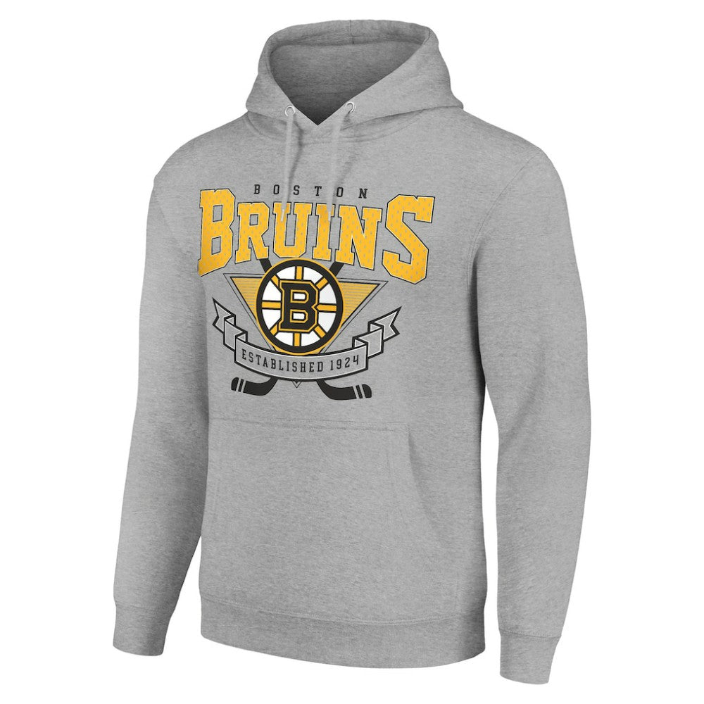 Boston Bruins Starter Team Logo Graphic Fleece Tri-Blend Pullover Hoodie - Heather Gray - NHL 201591942