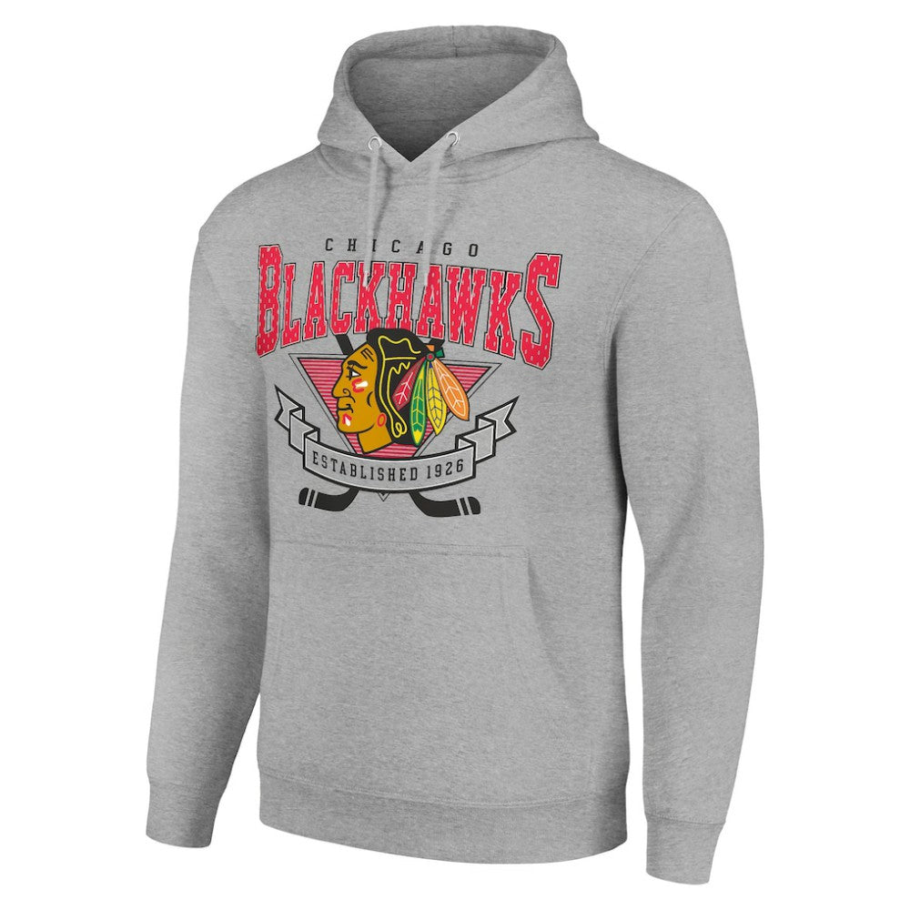 Chicago Blackhawks Starter Team Logo Graphic Fleece Tri-Blend Pullover Hoodie - Heather Gray - NHL 201591952