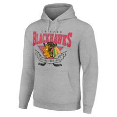 Chicago Blackhawks Starter Team Logo Graphic Fleece Tri-Blend Pullover Hoodie - Heather Gray - NHL 201591952