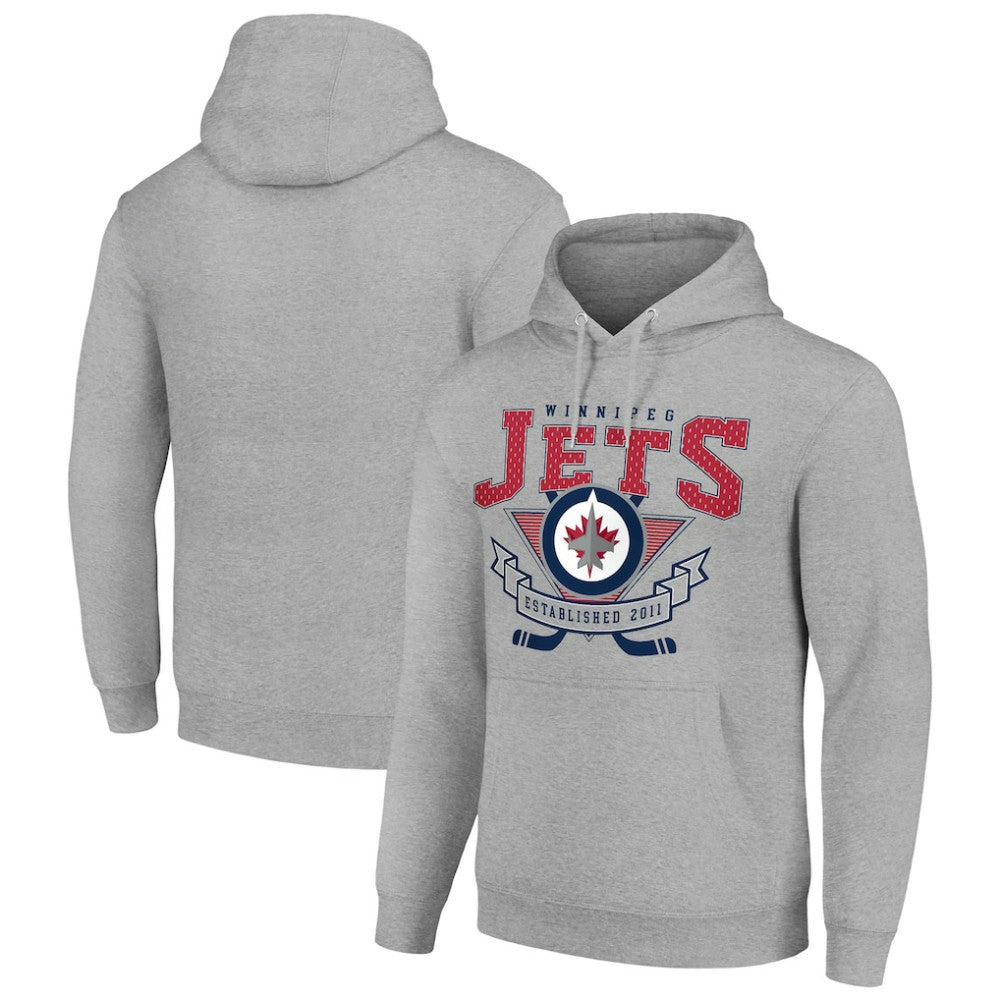 Winnipeg Jets Starter Team Logo Graphic Fleece Tri-Blend Pullover Hoodie - Heather Gray - NHL 201592002