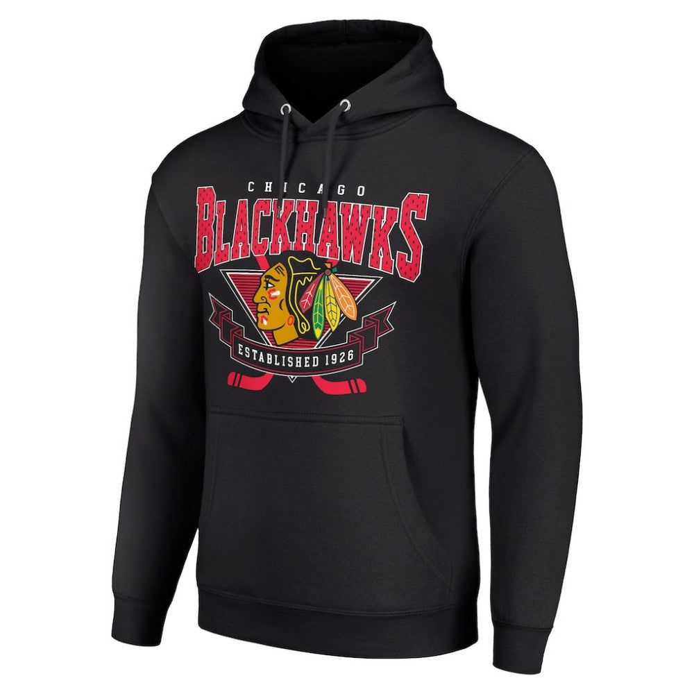 Chicago Blackhawks Starter Team Logo Graphic Fleece Tri-Blend Pullover Hoodie - Black - NHL 201592011