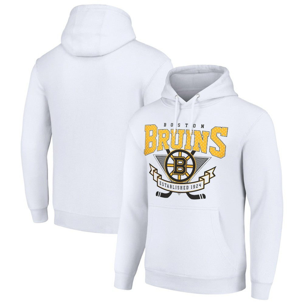 Boston Bruins Starter Team Logo Graphic Fleece Tri-Blend Pullover Hoodie - White - NHL 201592031