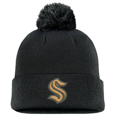 Seattle Kraken Fanatics Military Appreciation Cuffed Knit Hat with Pom - Black - NHL 201598357