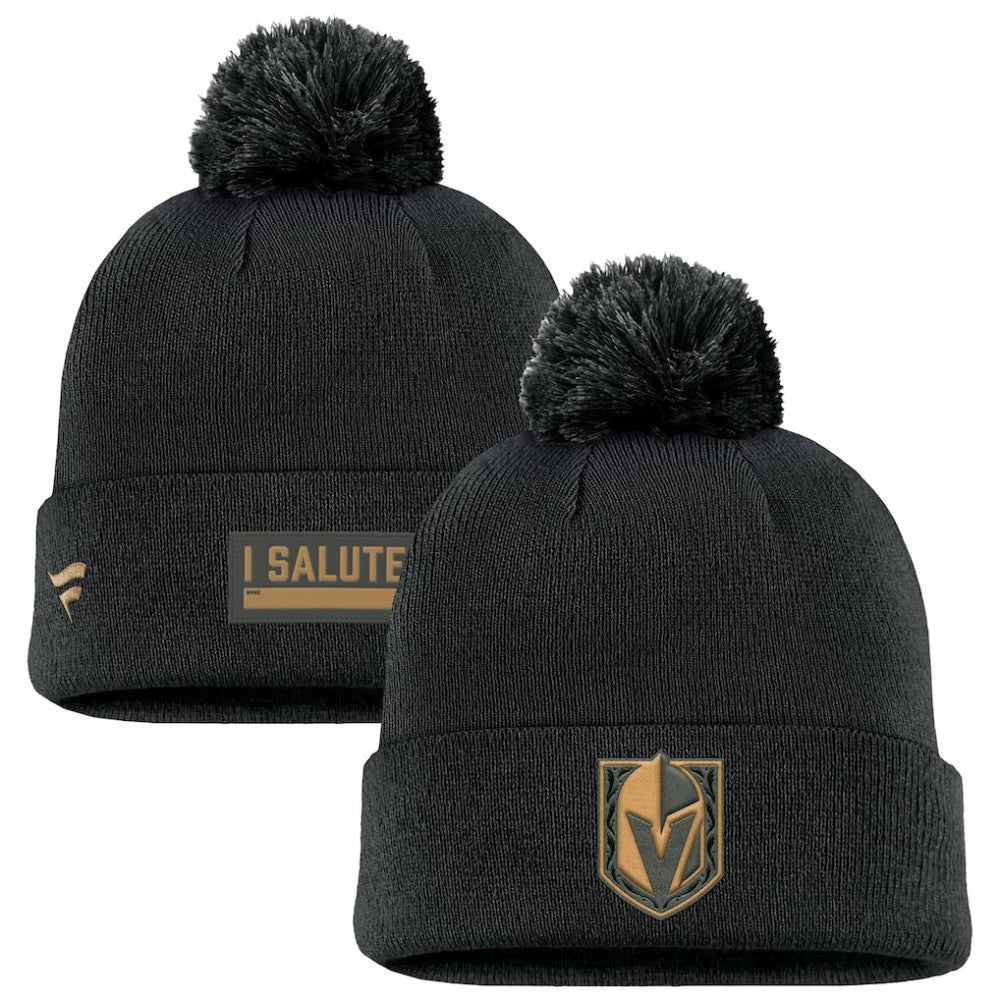 Vegas Golden Knights Fanatics Military Appreciation Cuffed Knit Hat with Pom - Black - NHL 201598366