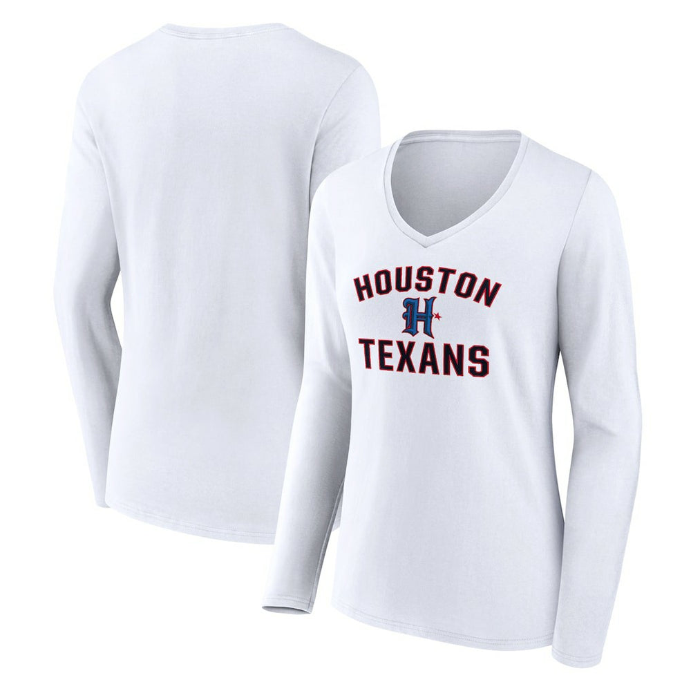 Houston Texans Women's Secondary Logo Victory Arch Long Sleeve V-Neck T-Shirt White