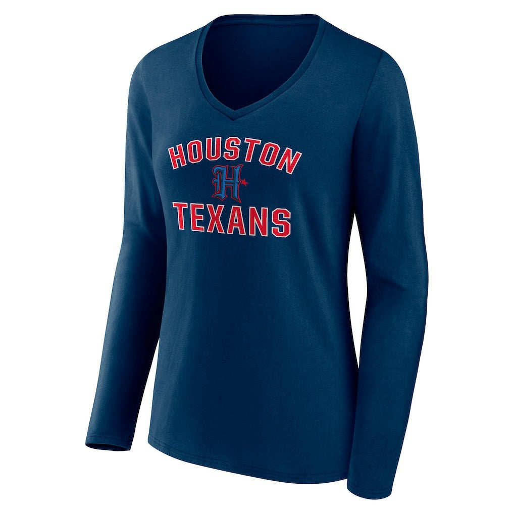 Houston Texans Women's Secondary Logo Victory Arch Long Sleeve V-Neck T-Shirt Navy