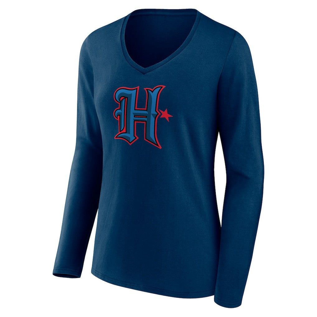 Houston Texans Women's Secondary Logo Long Sleeve V-Neck T-Shirt Navy