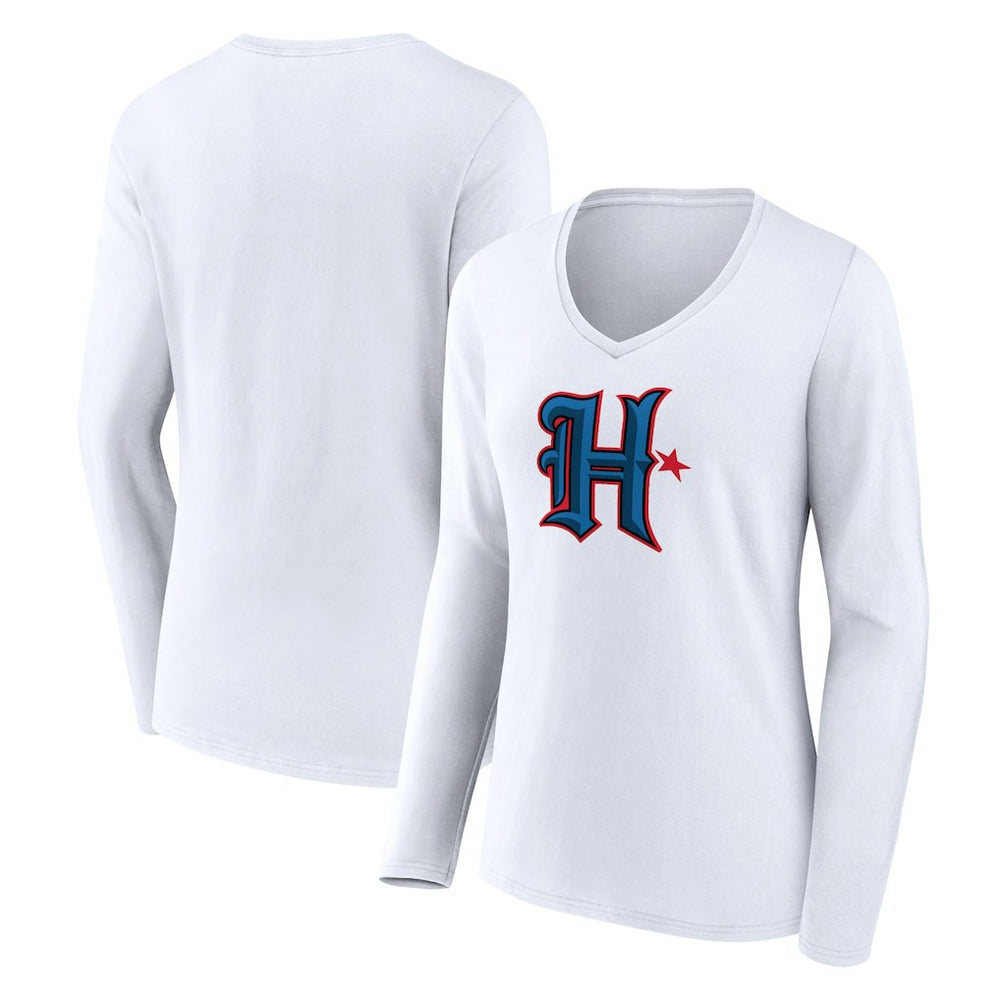 Houston Texans Women's Secondary Logo Long Sleeve V-Neck T-Shirt White