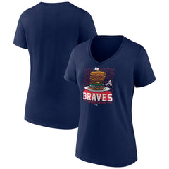 Atlanta Braves Women's Blooper Burger V-Neck T-Shirt - Navy - MLB on Sale