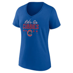 Chicago Cubs Women's Let's Go Cubbies V-Neck T-Shirt - Royal - MLB Discount