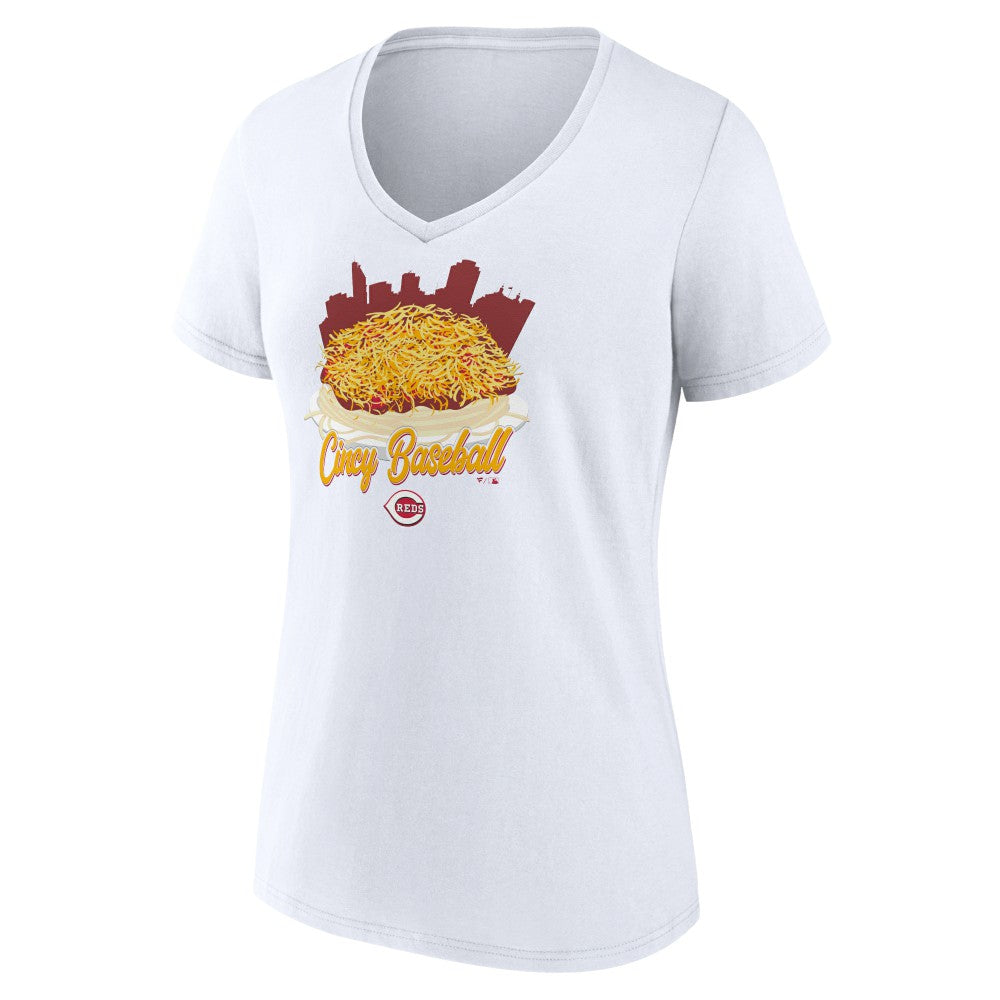 Cincinnati Reds Women's Chili V-Neck T-Shirt - White - MLB Sale