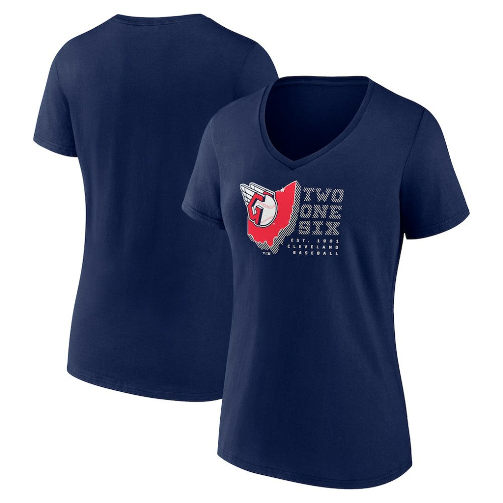 Cleveland Guardians Women's Two One Six V-Neck T-Shirt - Navy - MLB Online
