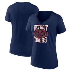 Detroit Tigers Women's Motor City Baseball V-Neck T-Shirt - Navy - MLB Lifestyle