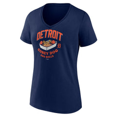 Detroit Tigers Women's Coney Dog Egg Rolls V-Neck T-Shirt - Navy - MLB on Sale