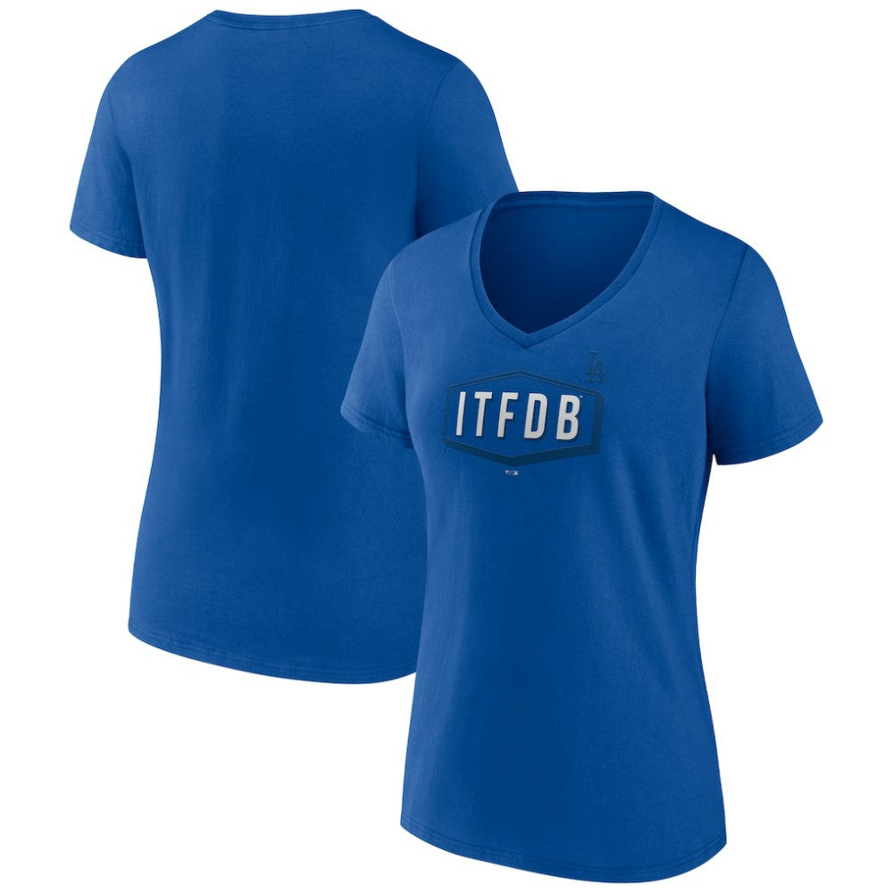 Los Angeles Dodgers Women's ITFDB V-Neck T-Shirt - Royal - MLB Discount