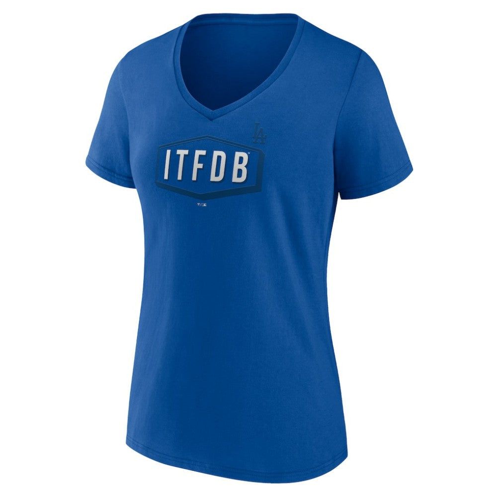 Los Angeles Dodgers Women's ITFDB V-Neck T-Shirt - Royal - MLB Discount