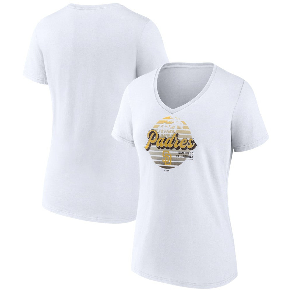 San Diego Padres Women's Palm Trees V-Neck T-Shirt - White - MLB Sale
